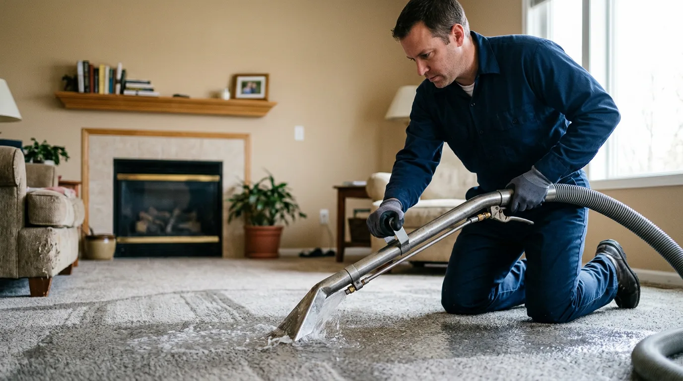 Water damage restoration technician working near Aurora, NC